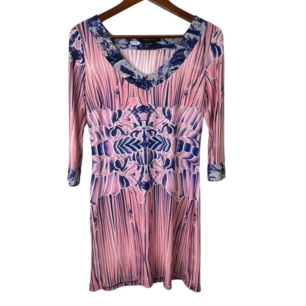 BCBGMaxAzria Pink & Blue Geometric Print Tunic Dress Size Medium